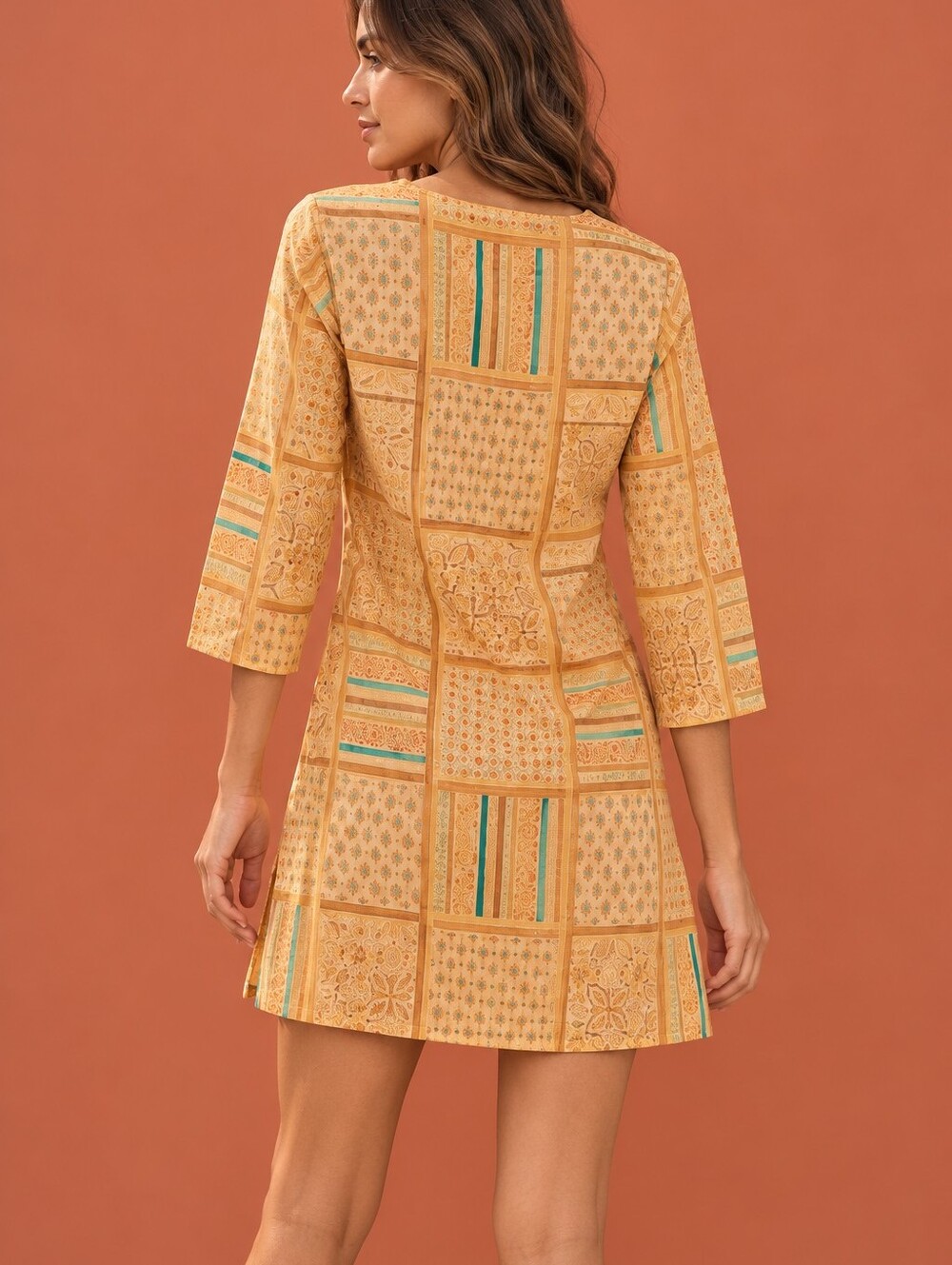 JULIA AMORY Mariah Tunic Swimsuit Cover Up Dress In Mango Patchwork Small - Picture 2 of 8